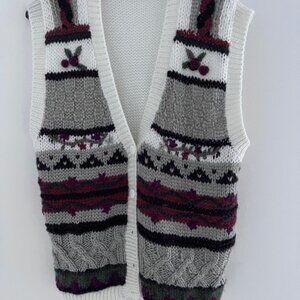 VINTAGE 90s Hand Knit Cardigan Sweater Vest Size 18W